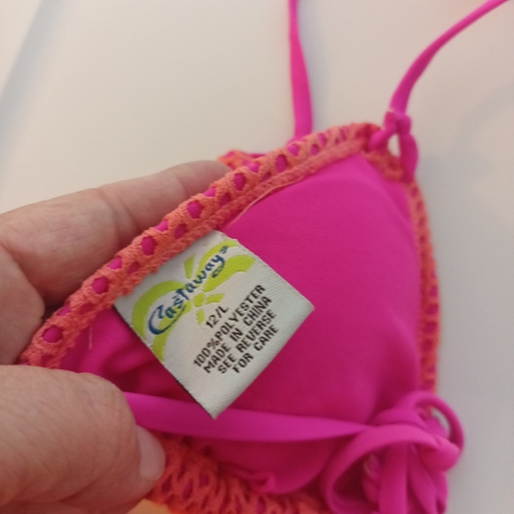 Girls Castaway's Orange/Pink Bikini Self Tie Eyelet Swimsuit Size 12 - Picture 5 of 7